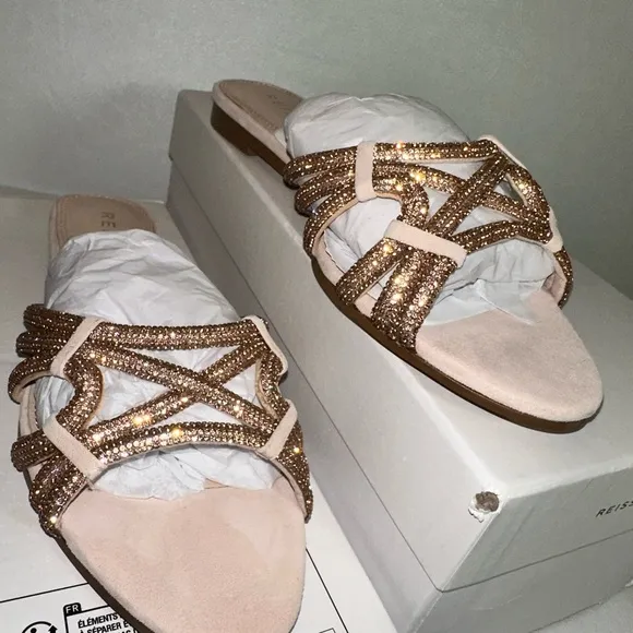 Reiss Eryn Suede Embellished Flat Nude Sandals casual classic stylish  chic