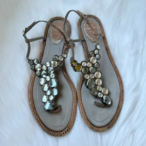 RENE CAOVILLA Women's Brown Python Crystal Thong Strap Flat Sandals Size 39