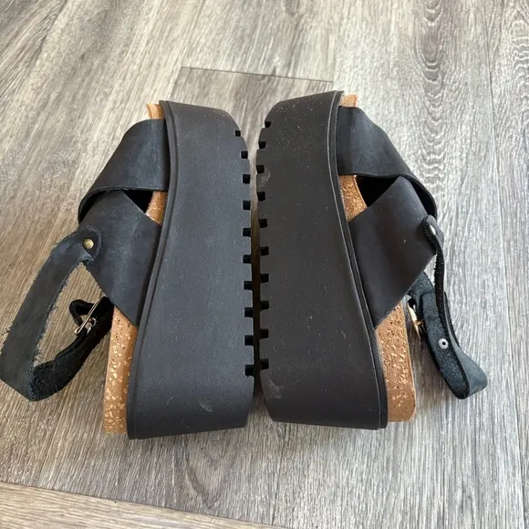 Replay Black Leather Platform Sandals Made in Italy Size 36