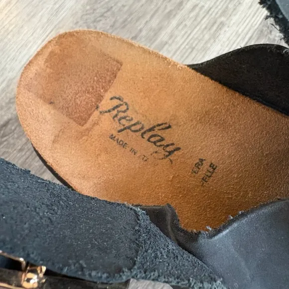Replay Black Leather Platform Sandals Made in Italy Size 36
