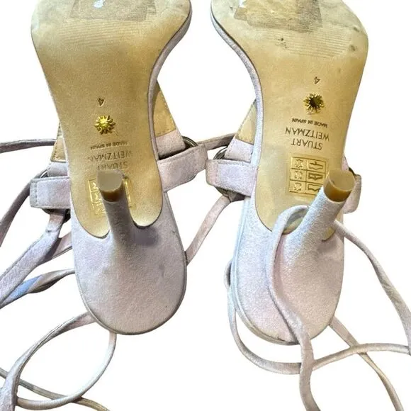 Revolve Stuart Weitzman Lalita 75 Goat Suede Leather Thong Tie Ankle Sandals