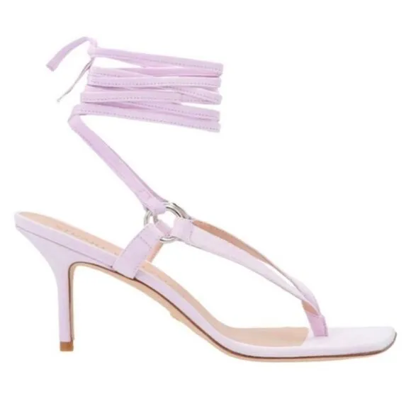 Revolve Stuart Weitzman Lalita 75 Goat Suede Leather Thong Tie Ankle Sandals
