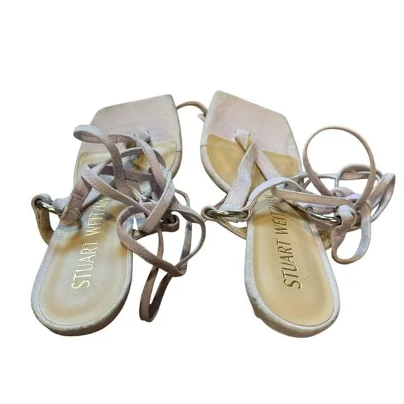 Revolve Stuart Weitzman Lalita 75 Goat Suede Leather Thong Tie Ankle Sandals