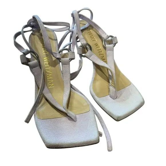 Revolve Stuart Weitzman Lalita 75 Goat Suede Leather Thong Tie Ankle Sandals