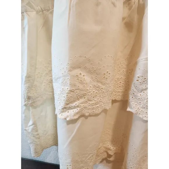 Revolve The Great the Dolly Eyelet Tiered Dress Embroidered Details Cream Size 2