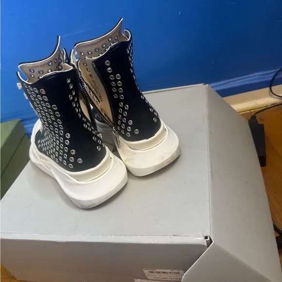 Rick Owens Black and White High-Top Sneakers