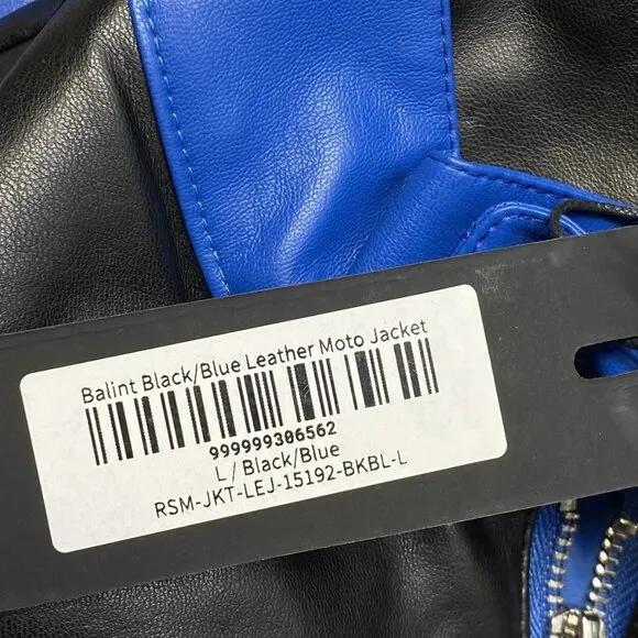 Rockstar Original Men's Balint Leather Moto Jacket – Size L – Black/Blue – Full
