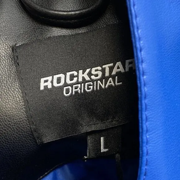 Rockstar Original Men's Balint Leather Moto Jacket – Size L – Black/Blue – Full