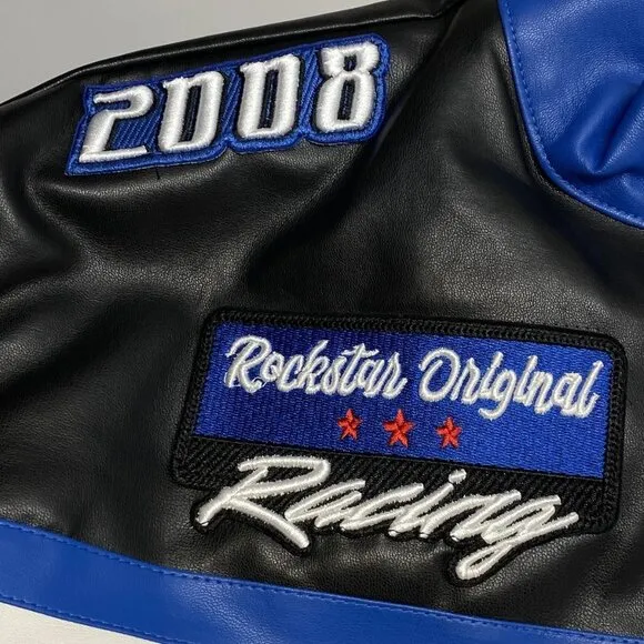 Rockstar Original Men's Balint Leather Moto Jacket – Size L – Black/Blue – Full