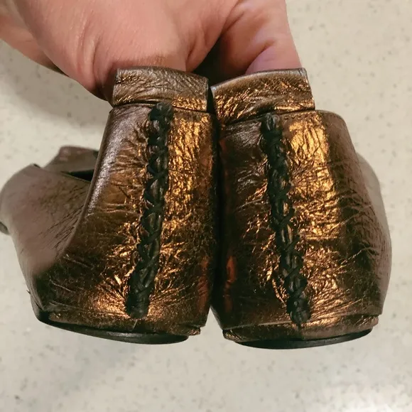 Roger Vivier Bronze Crinkle Leather Flats SZ 6.5