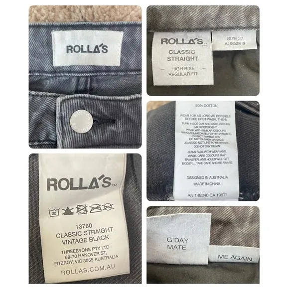 Rolla's Classic Straight High Rise Regular Fit Jeans in Vintage Black Size 27