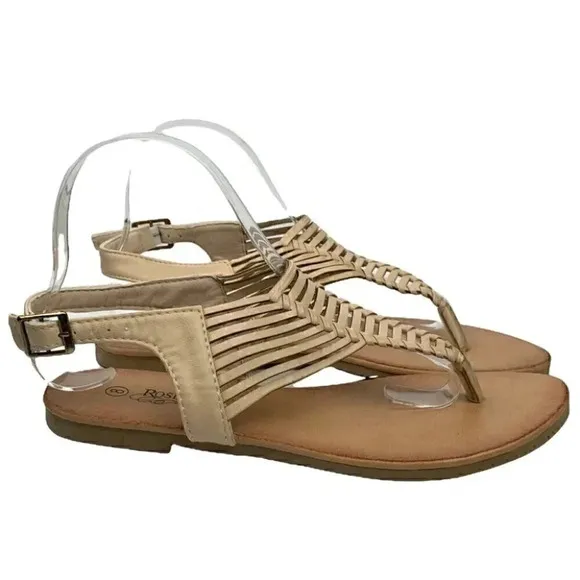 Rosegal womens sandals size 8 beige faux leather fish one t-strap thong