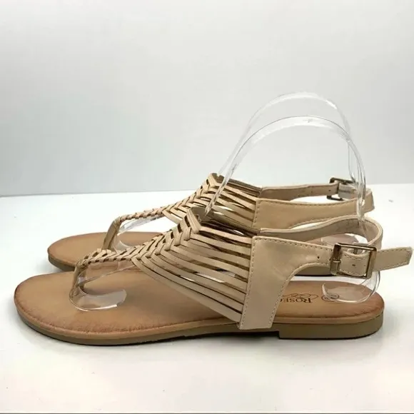 Rosegal womens sandals size 8 beige faux leather fish one t-strap thong