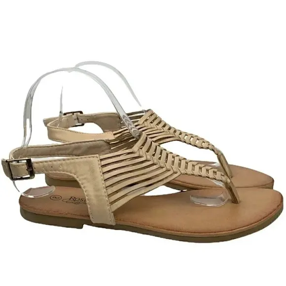 Rosegal womens sandals size 8 beige faux leather fish one t-strap thong