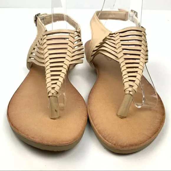 Rosegal womens sandals size 8 beige faux leather fish one t-strap thong