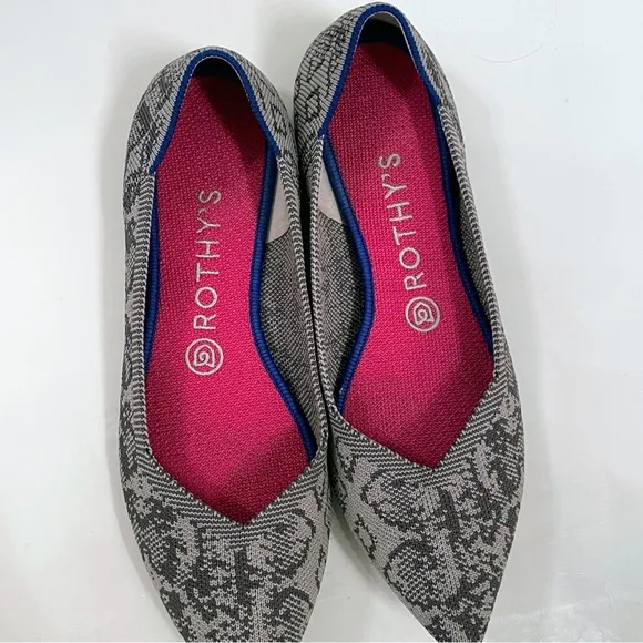 Rothy’s Ballet Flats The Point Stone Snake Grey Sz 8