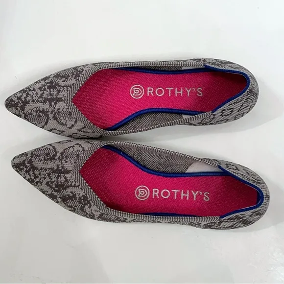 Rothy’s Ballet Flats The Point Stone Snake Grey Sz 8