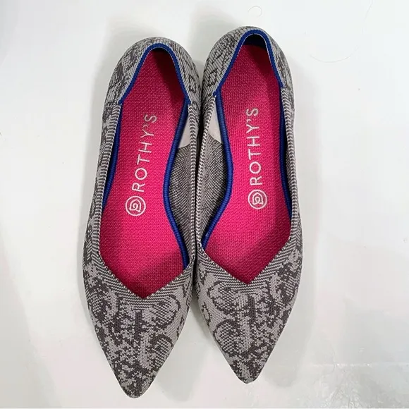 Rothy’s Ballet Flats The Point Stone Snake Grey Sz 8