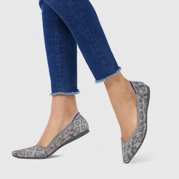 Rothy’s Ballet Flats The Point Stone Snake Grey Sz 8
