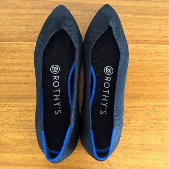 Rothy's Black The Point Toe Slip-On Flats 6W  Minimalist Balletcore Whimsigoth