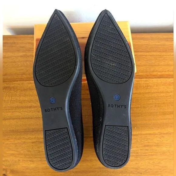 Rothy's Black The Point Toe Slip-On Flats 6W  Minimalist Balletcore Whimsigoth