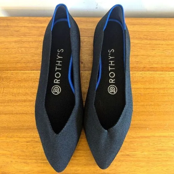 Rothy's Black The Point Toe Slip-On Flats 6W  Minimalist Balletcore Whimsigoth