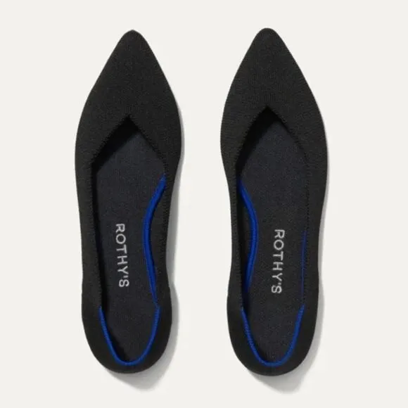 Rothy's Black The Point Toe Slip-On Flats 6W  Minimalist Balletcore Whimsigoth