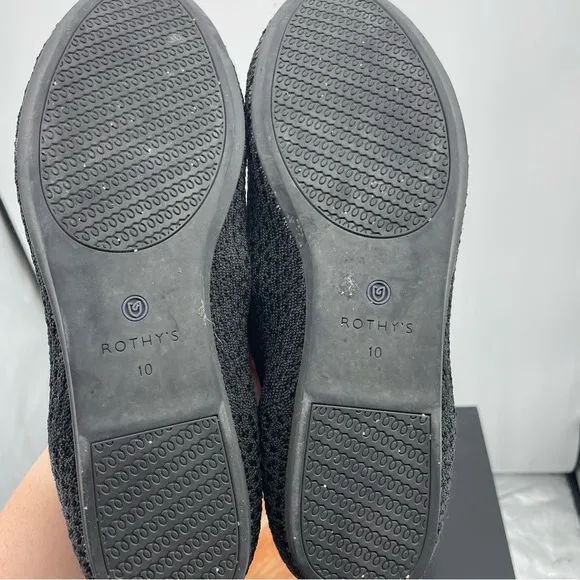 Rothy's Flat Honeycomb Loafers Black Fabric Textile Shoes Womens 10 Washable