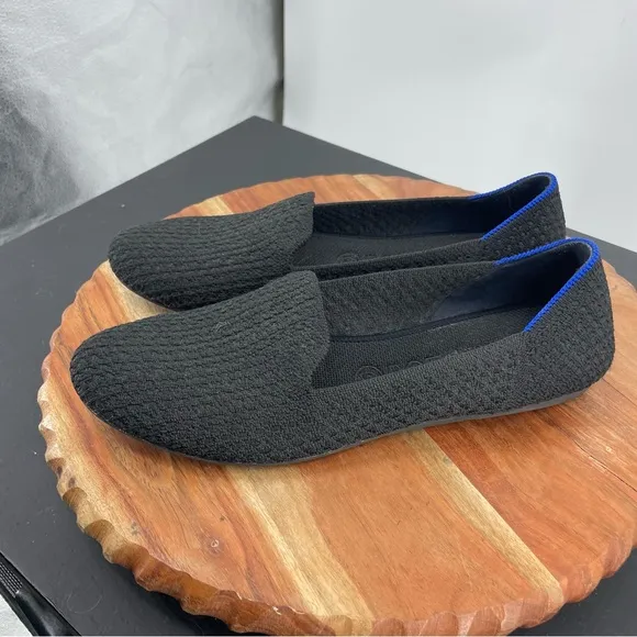 Rothy's Flat Honeycomb Loafers Black Fabric Textile Shoes Womens 10 Washable
