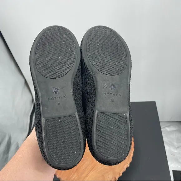 Rothy's Flat Honeycomb Loafers Black Fabric Textile Shoes Womens 10 Washable