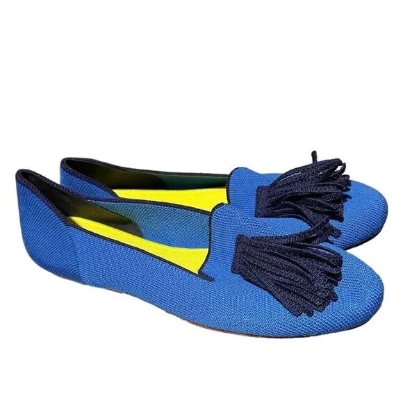 Rothys Flats 8.5 Blue Merino Tassel Loafer Limited Edition Wool Preppy Luxury