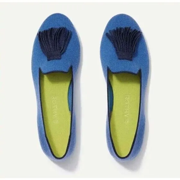 Rothys Flats 8.5 Blue Merino Tassel Loafer Limited Edition Wool Preppy Luxury