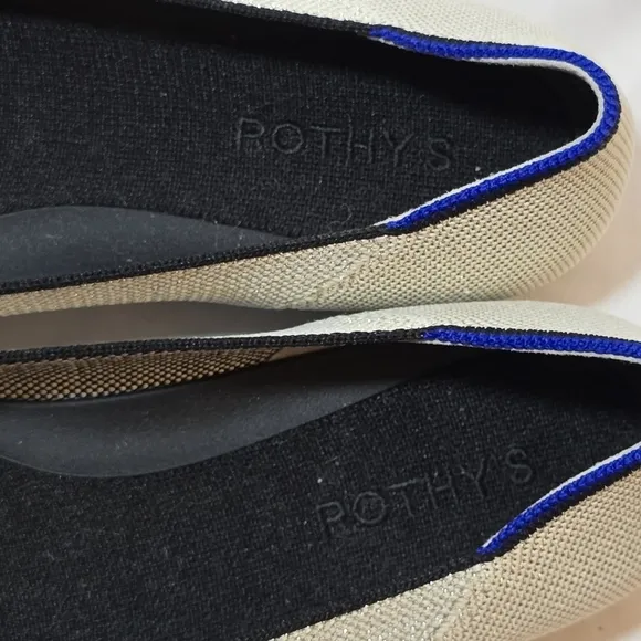 Rothy's Metallic Silver Shimmer Round Toe Flats Black Bow Comfort Work, sz 10