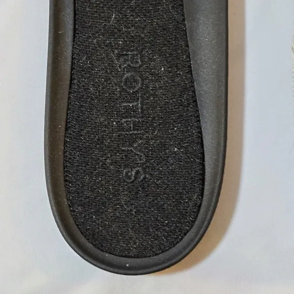 Rothy's Metallic Silver Shimmer Round Toe Flats Black Bow Comfort Work, sz 10