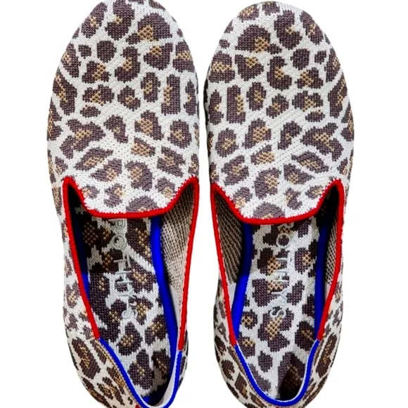 ROTHY'S New Mocha Spot Classic Flat   Loafers Leopard Cheetah Print Size W6.5