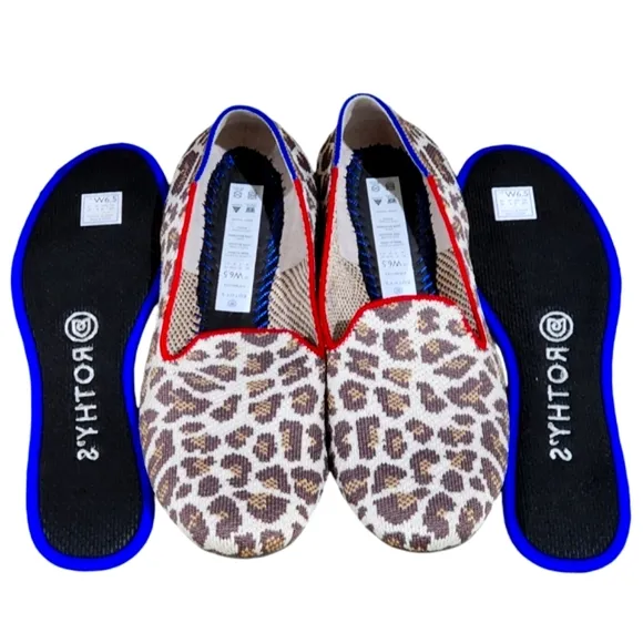 ROTHY'S New Mocha Spot Classic Flat   Loafers Leopard Cheetah Print Size W6.5
