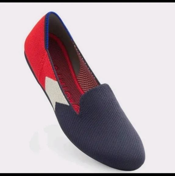 Rothy's RARE Retired Slate Prep Slip On Loafers Red White &amp; Ivory Sz 7.5 NWOT