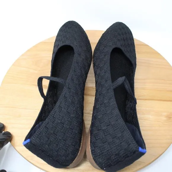 Rothys Shoes Womens 11 The Max Square Mary Jane Flats Black Work Office Career
