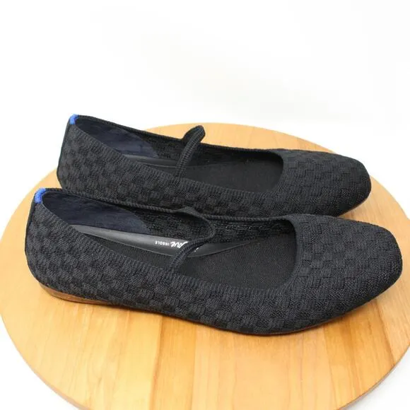 Rothys Shoes Womens 11 The Max Square Mary Jane Flats Black Work Office Career