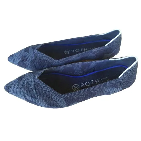 Rothy's Size 8.5 Dark Gray Camo Pointed Toe Flats Recycled Knit Sustainable