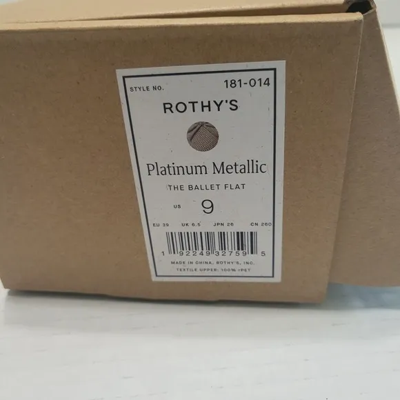Rothy's The Ballet Flat Platinum Metallic Shoes Women's Size 9 Tan Glitter