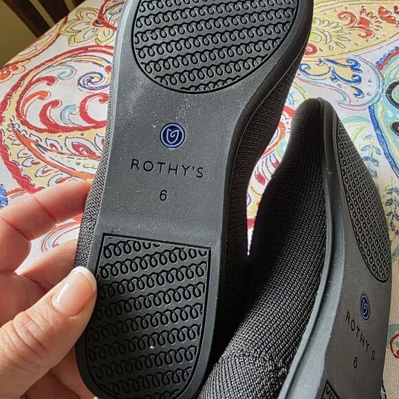 ROTHY’S The Flat Round Toe Ballet Flats BLACK Comfort SUSTAINABLE Materials SZ 6