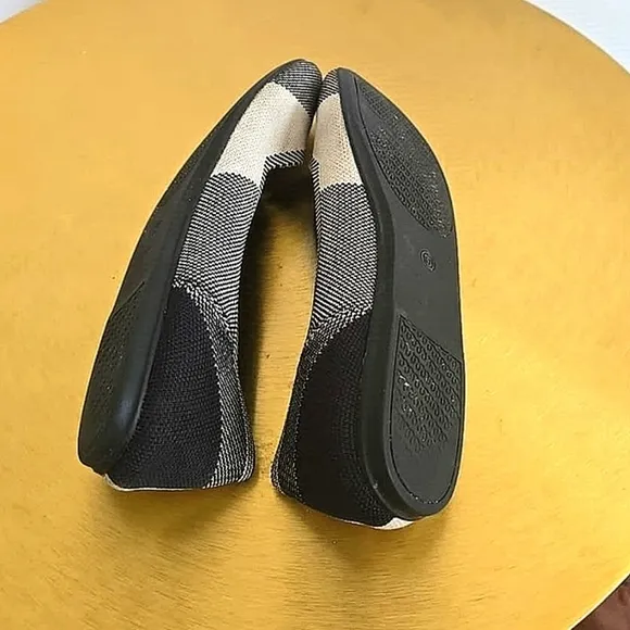 Rothy's The Flat Round Toe Black And Cream Plaid Retired Pattern Size 8 🛍 🌴