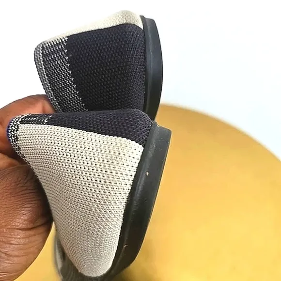Rothy's The Flat Round Toe Black And Cream Plaid Retired Pattern Size 8 🛍 🌴