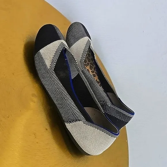 Rothy's The Flat Round Toe Black And Cream Plaid Retired Pattern Size 8 🛍 🌴