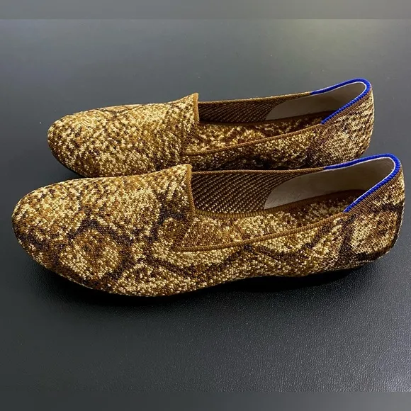 Rothy’s The Loafer Bronze Python Snake Print Loafers Like New NWOT