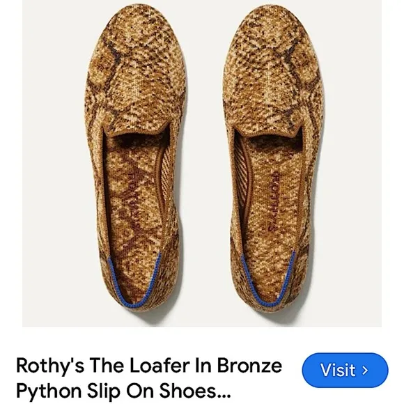 Rothy’s The Loafer Bronze Python Snake Print Loafers Like New NWOT