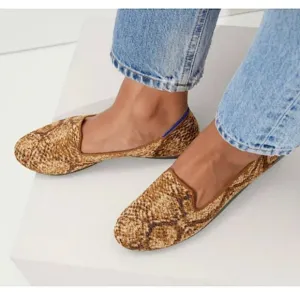Rothy’s The Loafer Bronze Python Snake Print Loafers Like New NWOT
