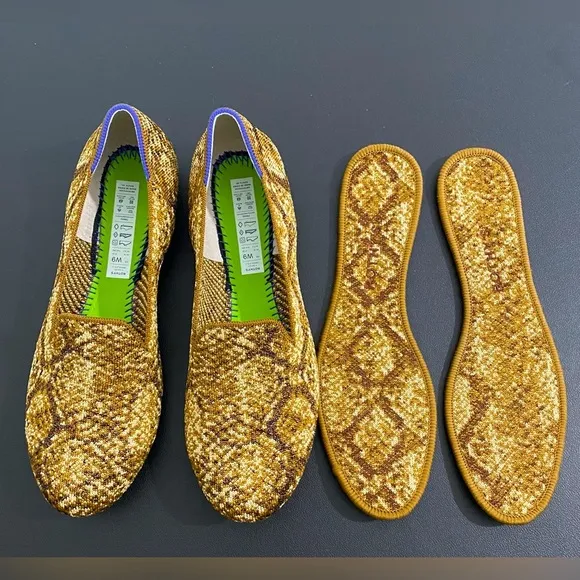 Rothy’s The Loafer Bronze Python Snake Print Loafers Like New NWOT