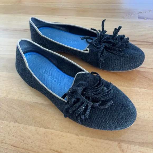 Rothy’s The Merino Tassel Loafer Black Diamond women’s 7 fringe flats gray shoes